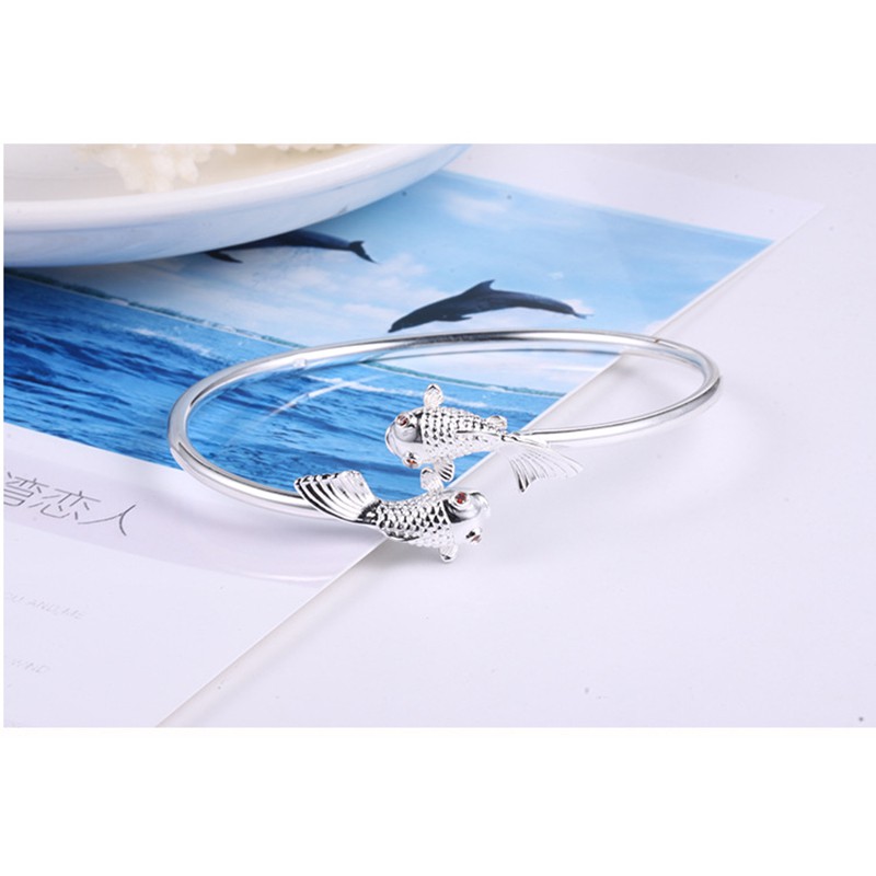 925 vòng tay bạc nguyên chất cho phụ nữ đôi cá vàng vòng tay đồ trang sức cổ điển