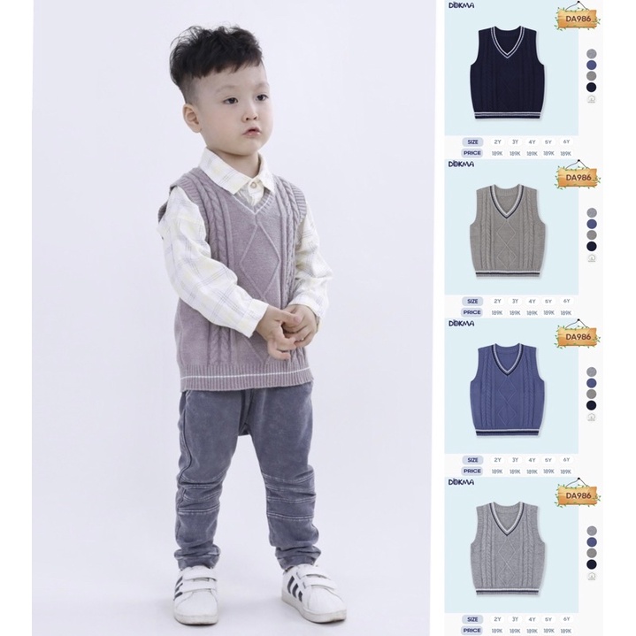 DA986 Áo gile len dày cổ tim cho bé Dokma (2-6T)