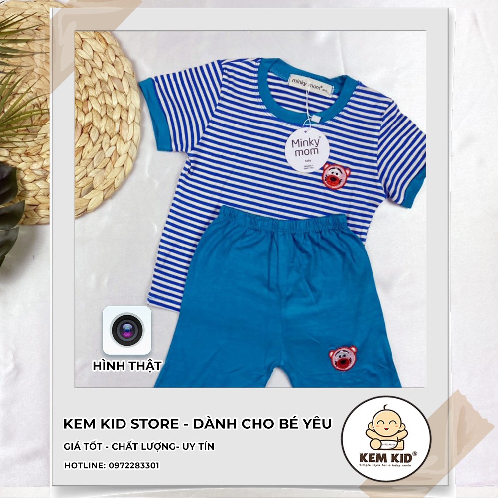 Bộ Minky Mom kẻ sọc hoạt hình, vải thun lạnh siêu mát, mềm mịn thấm hút mồ hôi cho bé