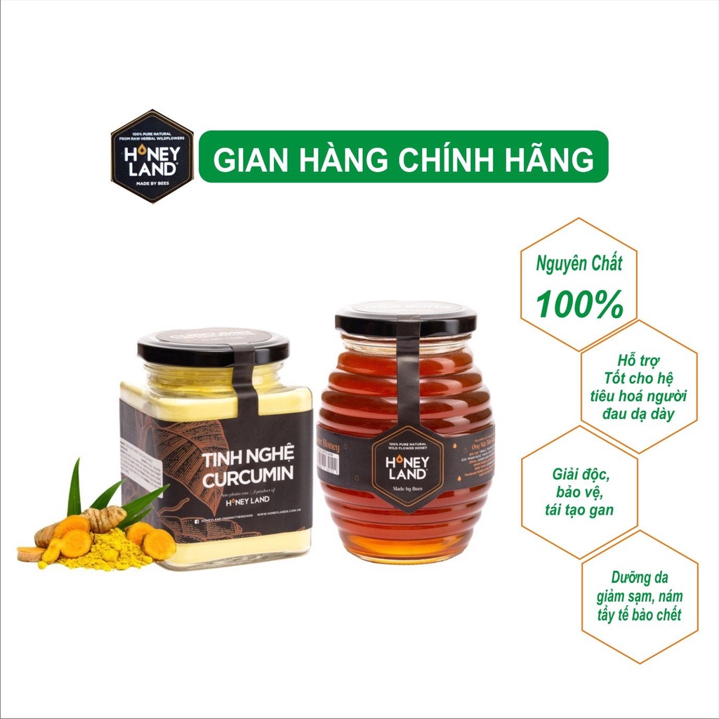 Combo Tinh Nghệ 200g+mật ong rừng 500g HONEYLAND giúp giảm đau bao tử,làm đẹp