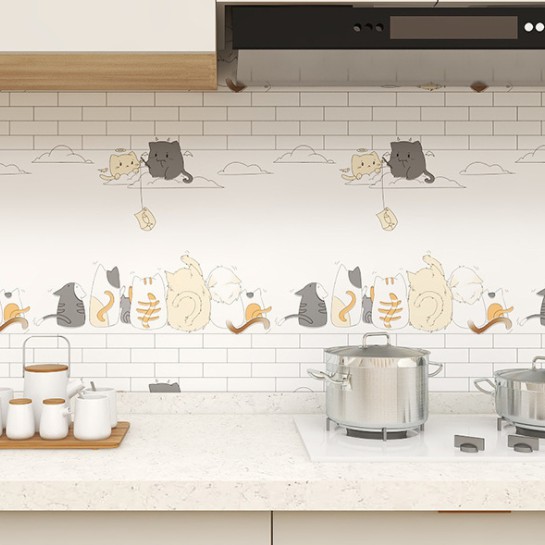 Decal dán tườnh bếp MÈO VÀ CHUỘT khổ rộng 60cm ( giá bán 1 mét dài tới)