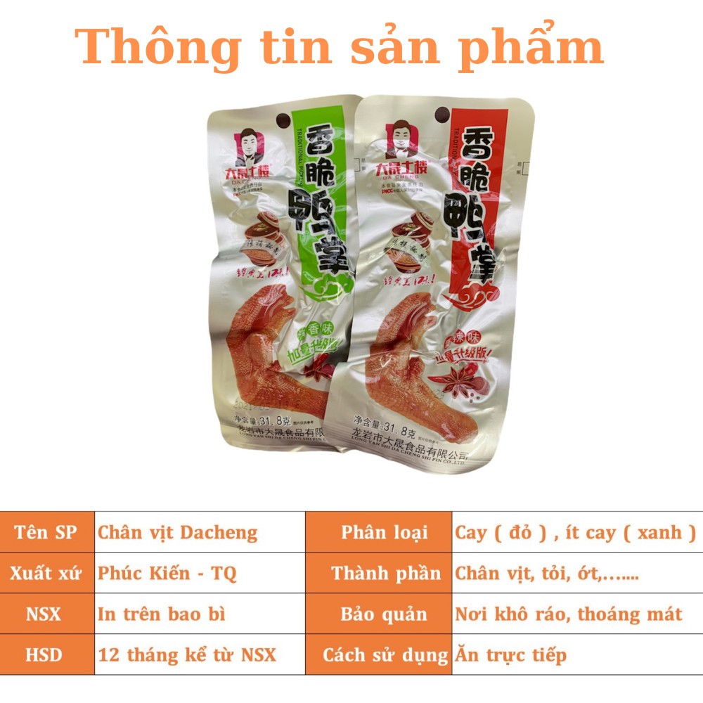 [Mã 153FMCGSALE1 giảm 10% tối đa 40K đơn 250K] Bịch 30 Chân Vịt Cay Tứ Xuyên Dacheng Loại To 31.8G Dai Giòn Nhiều Thịt