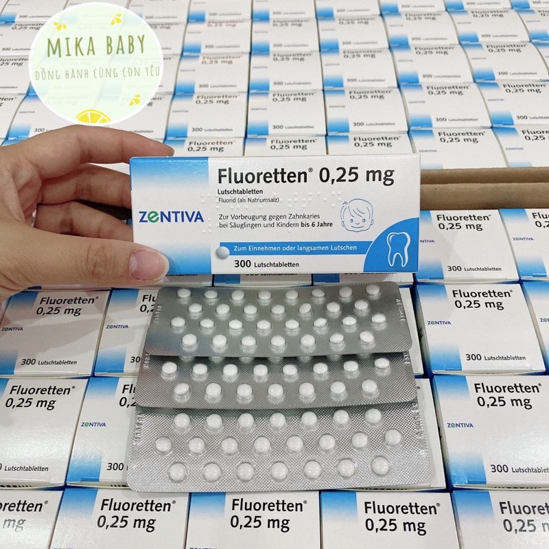 Viên ngậm chống sâu răng Fluoretten 500IE mẫu mới nhất, chuẩn hàng Đức. Chống râu năng cho bé