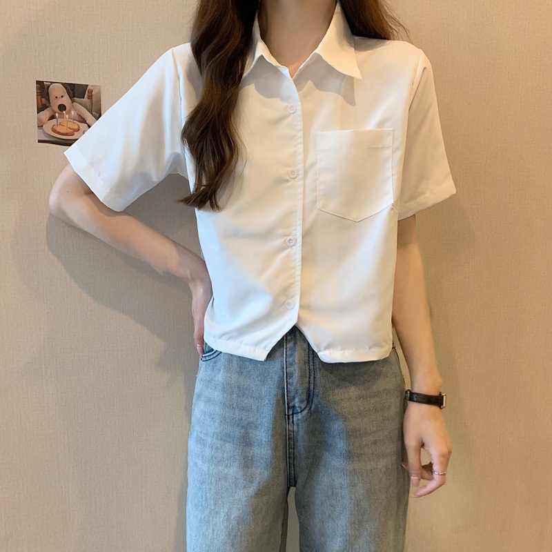 Áo sơ mi SUXI tay ngắn màu sắc đơn giản thời trang mùa hè cho nữ