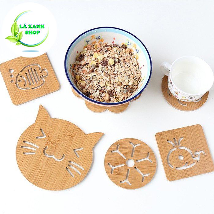 Miếng Lót Cốc, Ly, Tách CHẤT LIỆU GỖ Kiểu Mới (Size 9.5cm) - Lót Đồ Uống Trà, Cafe Cá Tính