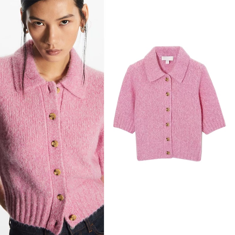 Zara Áo Khoác cardigan Dệt Kim Tay Ngắn Màu Hồng Thời Trang Mùa Thu 1058190003