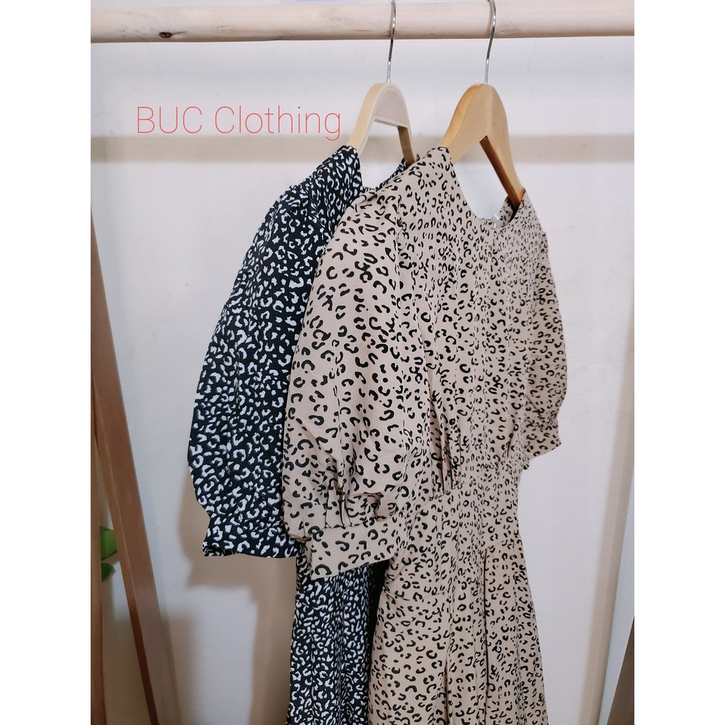 Váy đầm dài dáng xòe thanh lịch họa tiết da báo vintage 2 màu đen nâu | BigBuy360 - bigbuy360.vn