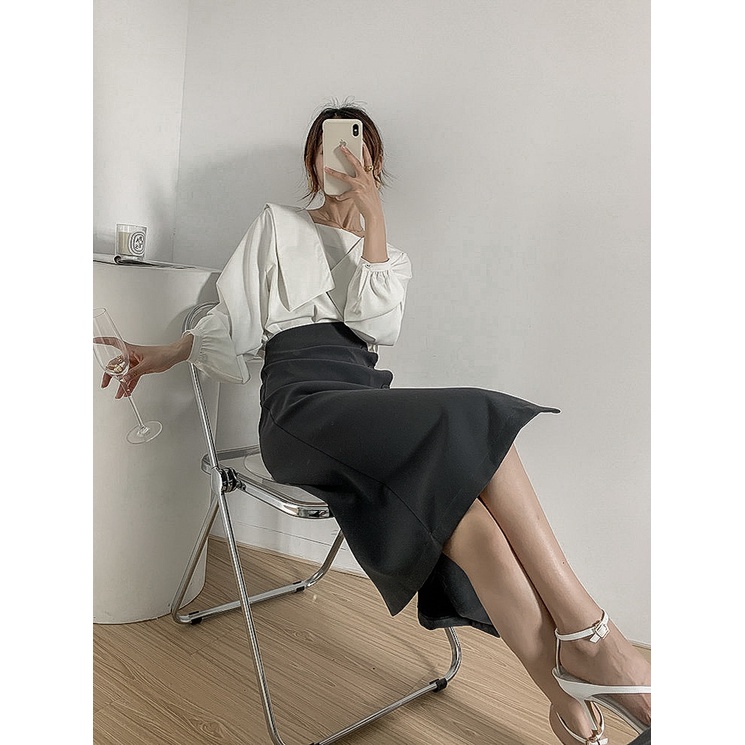 Chân váy công sở ulzzang nút bọc 1 bên | BigBuy360 - bigbuy360.vn