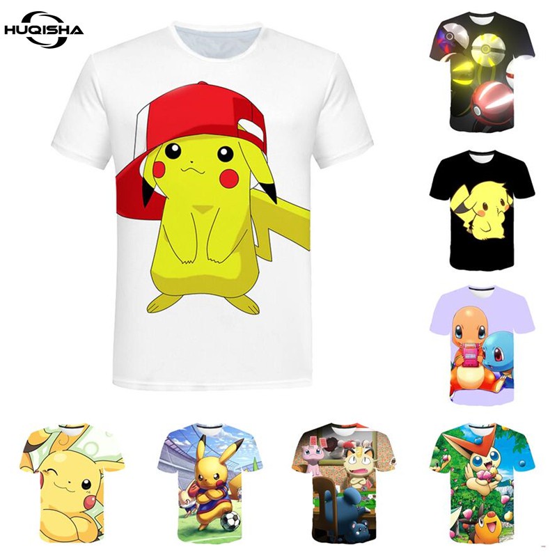 Áo thun HUQISHA họa tiết hoạt hình Pokemon thời trang dành cho nam