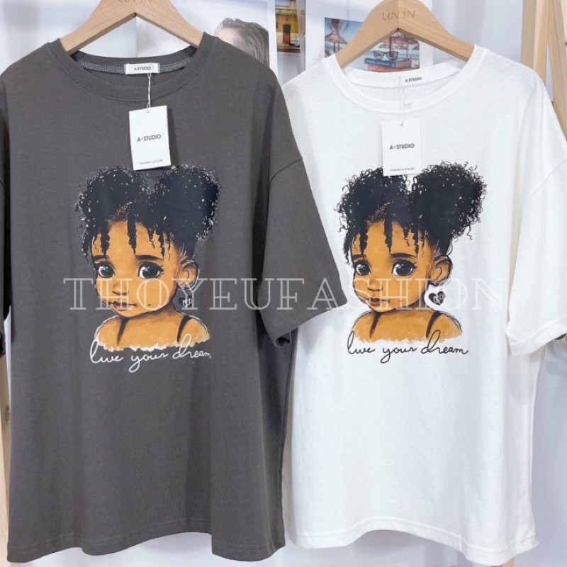 Áo Phông Unisex, Áo thun in 3D cô bé da mầu cực chất hàng Quảng châu form rộng
