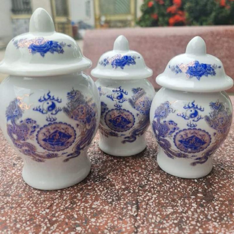 Hũ Đựng Muối Gạo Hàng Cao Cấp Gốm Sứ Bát Tràng Việt Nam-Đồ Thờ Tâm Linh.