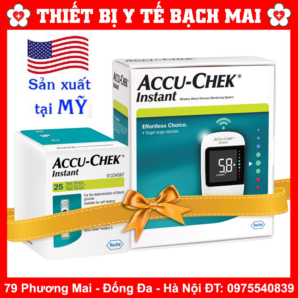 [mmol/L] Máy Đo Đường Huyết Accu-chek Instant + 25 Que Thử + 10 Kim Chích Máu