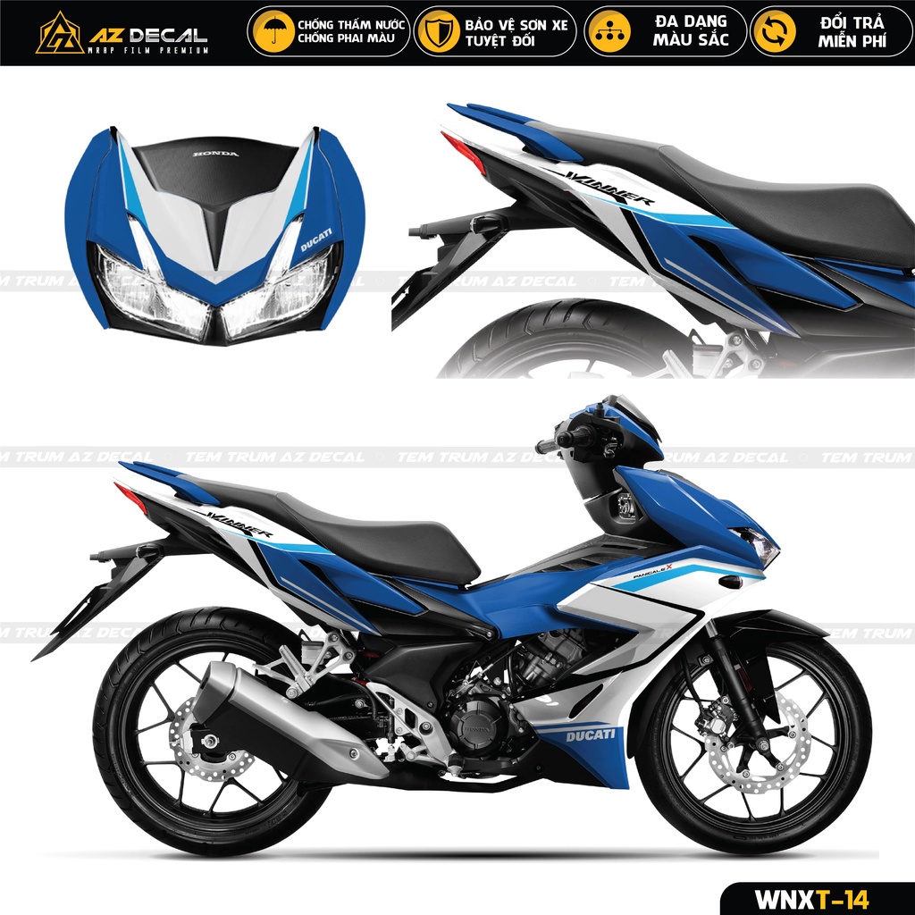 Tem Trùm Xe Honda Winner X Độc Đáo Phong Cách Ducati | WNXT-14 | Decal Bền Màu, Chống Nước Màu Cam, Đỏ, Xanh