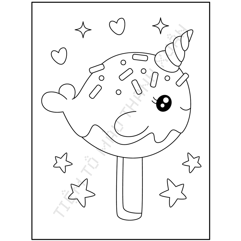 Set 10 Tờ Tranh Tô Màu Hình Ice Cream Động Vật Cute Cho Bé Size A5 Màu Sáp, Màu Chì - Tiệm Tô Màu Thanh Xuân