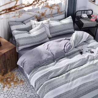 bộ vỏ chăn ga gối cotton đũi kẻ thổ cẩm