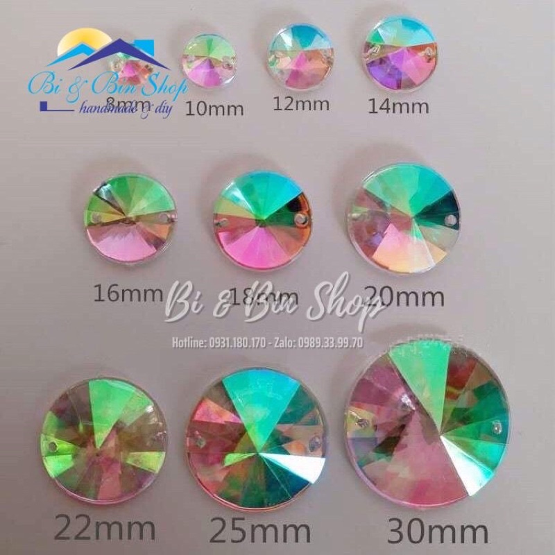 50 Viên Đá Kiếng Tròn 10mm Đính Kết Trang Phục Thời Trang, Làm Phụ Kiện Handmade