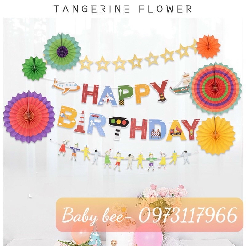 Dây Chữ Happy Birthday Sinh Nhật Chủ Đề Xe Công Trình Nhiều Mẫu