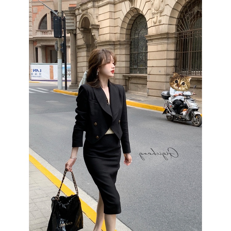 (Hàng sẵn-video ảnh thật) set áo vest chân váy bút chì mẫu mới năm 2022, set đôg công sở nữ thu đông 2022