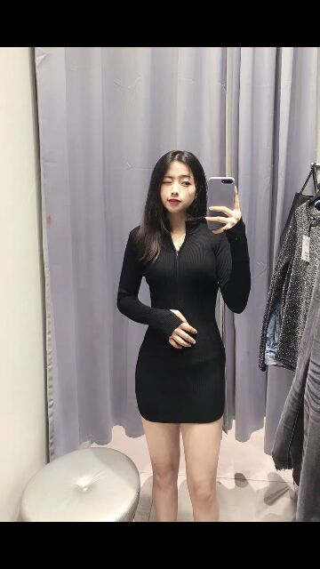 Váy body len khóa ngực xỏ ngón