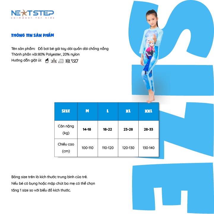 Đồ bơi bé gái liền thân Tay dài Quần Dài họa tiết hoạt hình đáng yêu