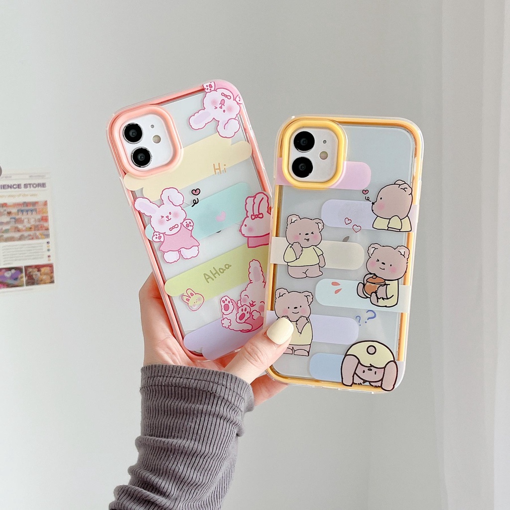 Ốp Điện Thoại Silicon TPU Mềm Trong Suốt in Hình Thỏ Hoạt Hình 3 Trong 1 Chống Sốc Cho iPhone 13 12 11 Pro Max XS XR 8 7 Plus