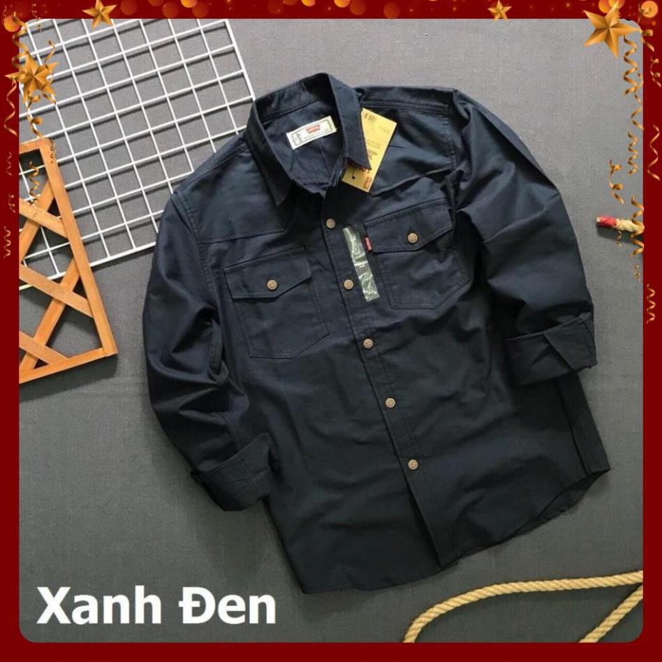 Áo sơ mi nam denim dài tay thời trang 2018 phối túi cực đẹp ASMDBP018