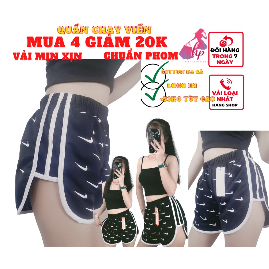 Quần đùi shorts ngắn nữ chạy viền thể thao in  thun cotton da cá trắng đen mẫu kiểu hàn quốc mặc nhà