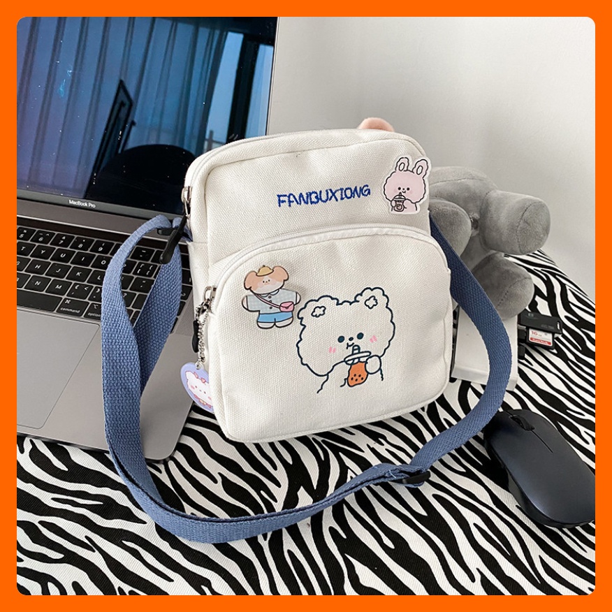 Túi chéo nữ mini vải canvas gấu thỏ trà sữa cute thời trang teen giá rẻ