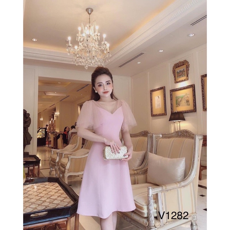 váy hồng tay bồng thiết kế DVC