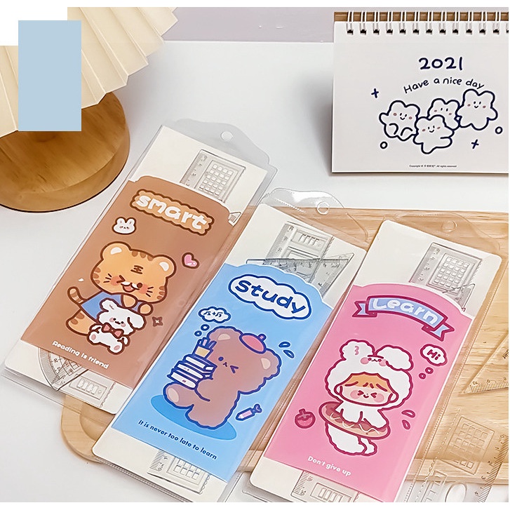 Bộ dụng cụ học tập 4 món thước kẻ, eke, đo độ đa năng - Thước đo 20cm nhiều hình con vật dễ thương cho học sinh