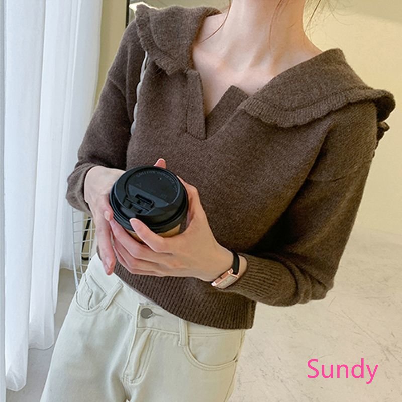Áo Sweater Dệt Kim Tay Dài Cổ Búp Bê Màu Sắc Ngọt Ngào Phong Cách Vintage Thời Trang Mùa Thu Cho Nữ