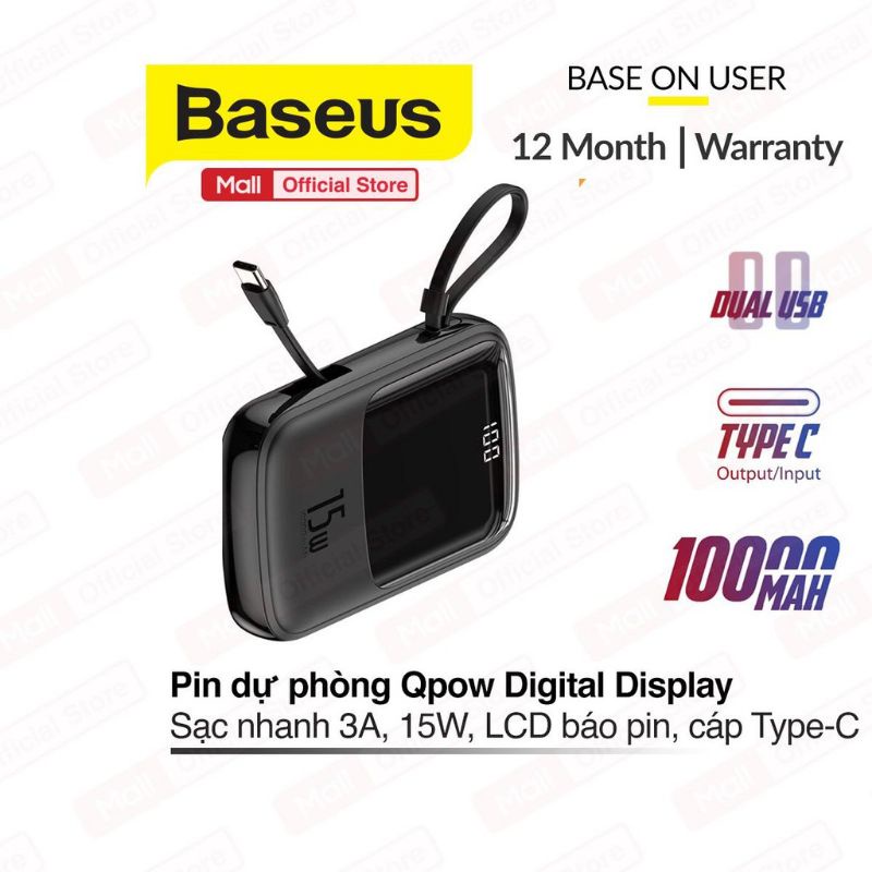 [ thanh lý mới 95%] Pin sạc dự phòng Baseus Qpow Digital Display sạc nhanh 3A 10000mAh