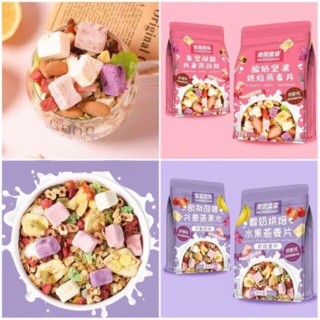 [COMBO 2GÓI HỒNG+TÍM] Ngũ Cốc Sữa Chua Hoa Quả Trái Cây Hạt Sấy Khô Oatmeal Yến Mạch Meizhoushike - Ngũ Cốc Giảm Cân