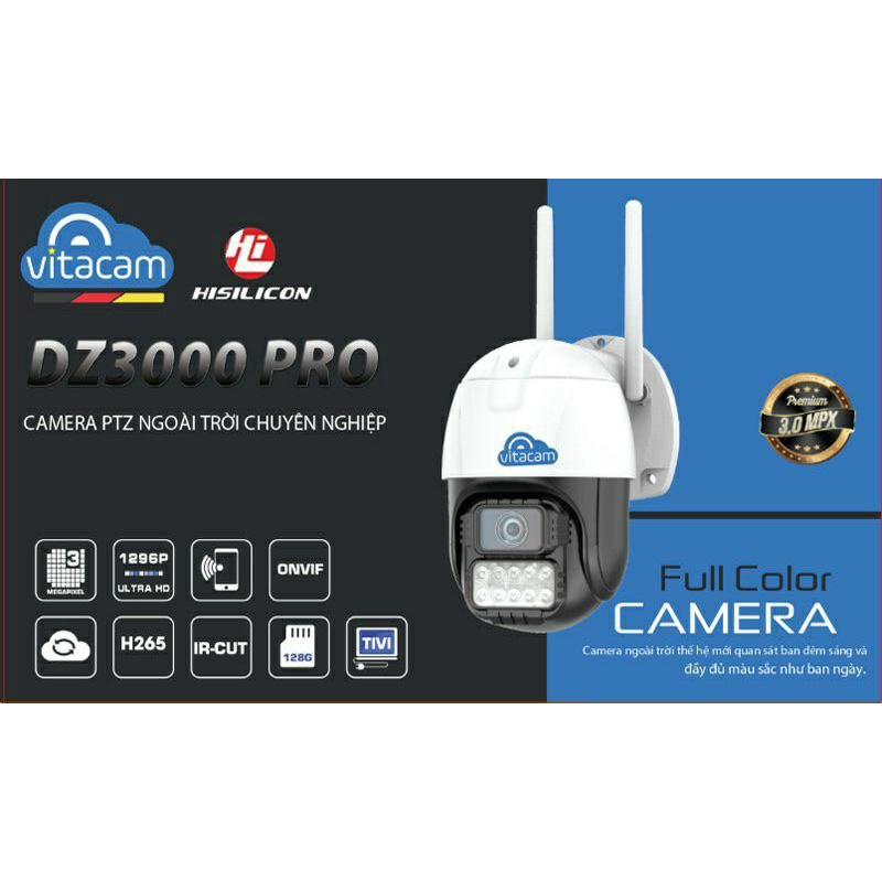 CAMERA NGOÀI TRỜI VITACAM DZ3000 PRO PTZ XOAY 355 ĐỘ, 3.0 MPX 1296P ULTRA HD HÌNH ẢNH SIÊU NÉT CÓ MÀU&lt;br&gt;