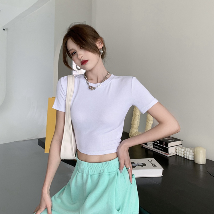 Áo Croptop Tay Ngắn Bigsize Dưới 80Kg Cổ Tròn Ôm Body Chất Thun Trơn "TN"
