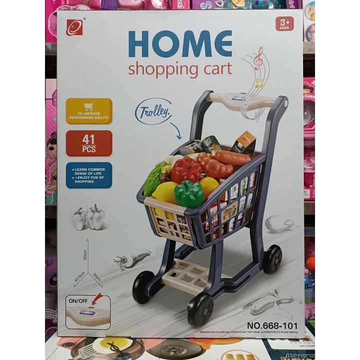 668-101 HOME SHOPPING CART - Đồ chơi xe đẩy siêu thị 41 chi tiết lắp pin có đèn và nhạc .