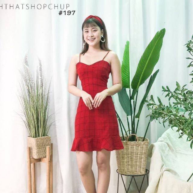 Nhập WAFS1921 giảm 15% tối đa 30k đơn 99k_ Đầm dây caro kèm tuban (có 3 màu)