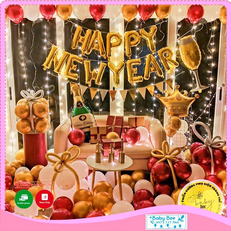 Set Bóng Trang Trí Năm Mới, HAPPY NEW YEAR 2022