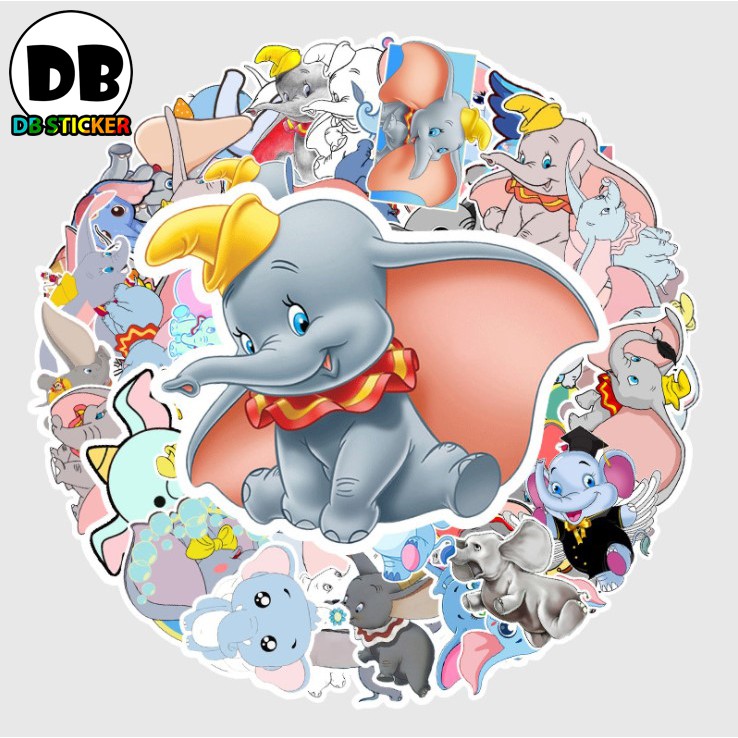 [Set 50 Cái] Sticker dán mũ bảo hiểm, laptop hình chú voi Dumbo biết bay - DB.082