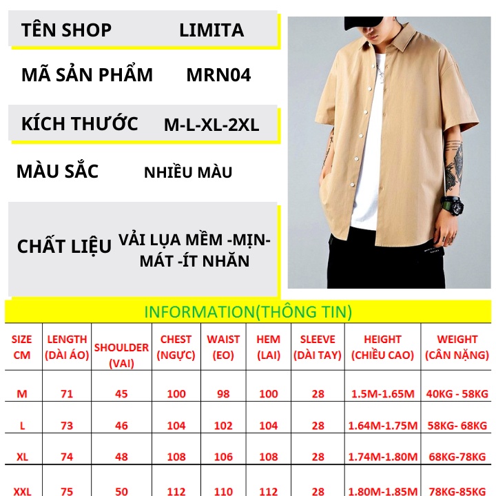 Áo sơ mi nam oversize tay ngắn form rộng phong cách hàn quốc trẻ trung năng động vải lụa mềm mịn-MRN01