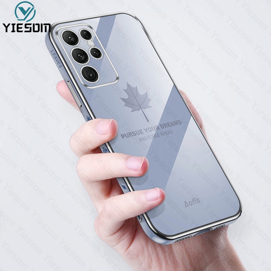 Ốp Điện Thoại Khung Vuông Mềm Chống Sốc Họa Tiết Lá Phong Sang Trọng Cho Samsung Galaxy S22 S21 Ultra S21 FE S20FE S21 S20 Plus