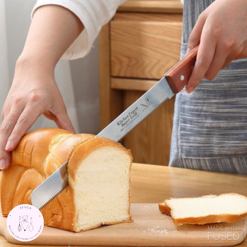 Dao cắt bánh mì, bánh bông lan cán gỗ lưỡi thép cao cấp