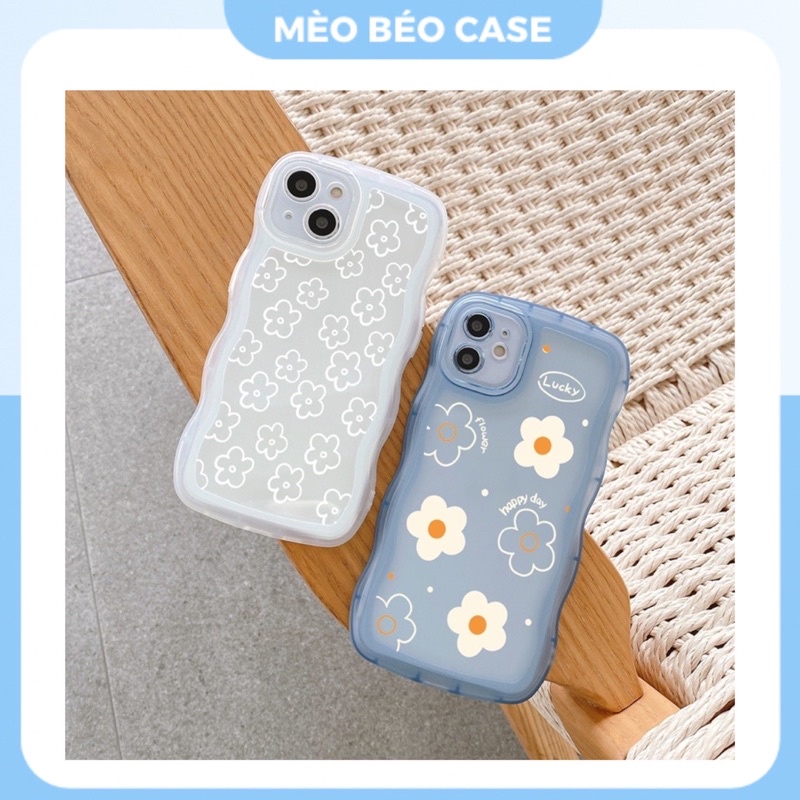 (SIÊU RẺ) Ốp lưng iphone viền sóng dày 2 màu xanh trắng in hoa 7plus/8/8plus/x/xr/xs/11/12/13/pro/max/plus/promax