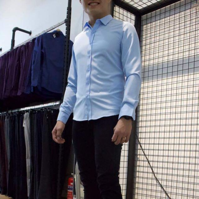 [BIG SALE] Sơ mi nam dài tay màu xanh dương nhạt. Form ôm body Hàn Quốc
