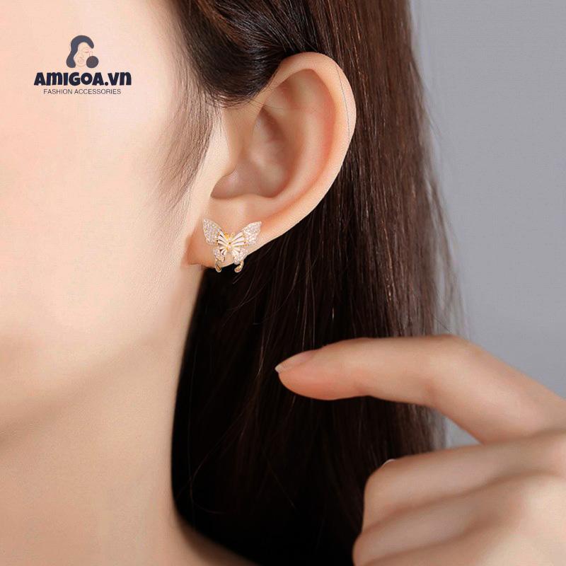 Bông Tai Hình Bướm Đính Đá Zircon Ngọt Ngào Cao Cấp Cho Nữ