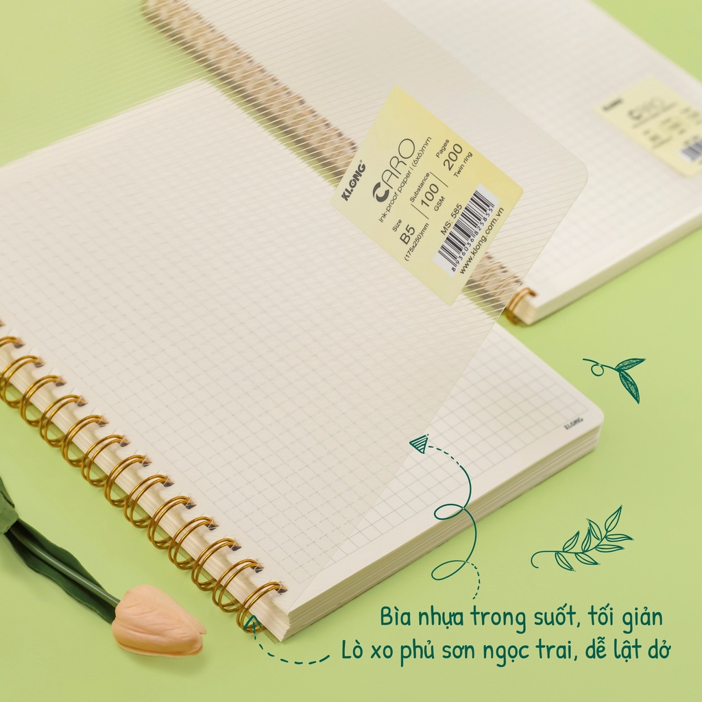 SỔ LÒ XO KÉP B5 CARO BÌA TRONG (6X6mm) Klong Ms