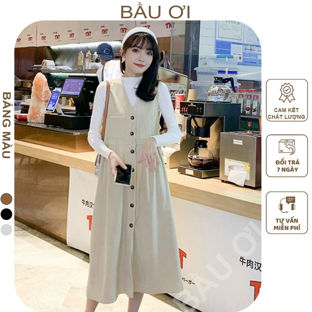 [BAUOII V126] SET VÁY BẦU THU ĐÔNG GỒM YẾM VÀ ÁO DÀI TAY CHẤT NHUNG TĂM - ĐẦM BẦU CÔNG SỞ MÙA ĐÔNG THIẾT KẾ DẠNG YẾM