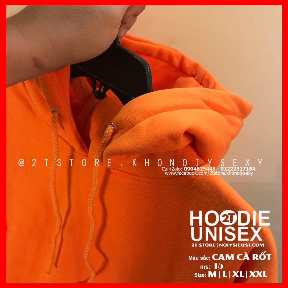 Áo hoodie unisex 2T Store H15 màu cam cà rốt - Áo khoác nỉ chui đầu nón 2 lớp dày dặn chất lượng đẹp