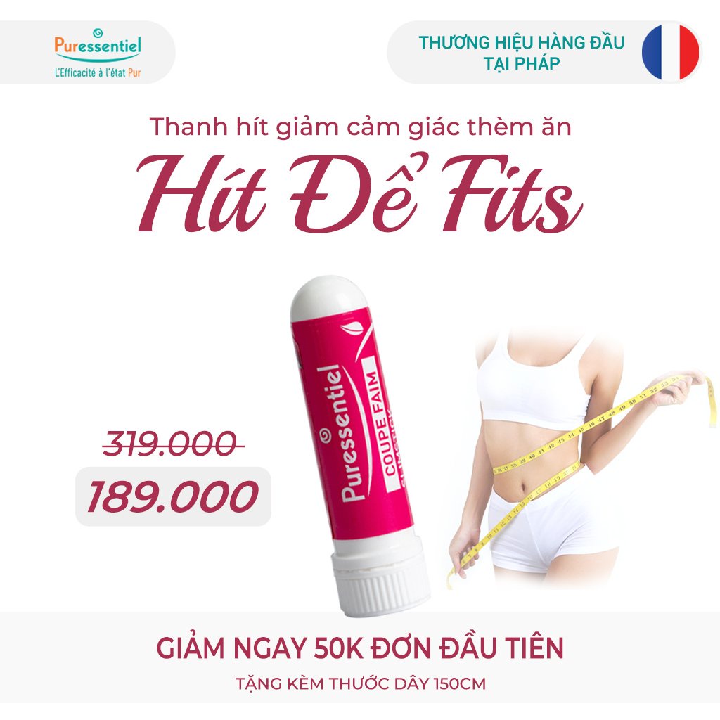 [Tặng thước dây] Thanh hít giảm cân Slimstick Puressentiel 10ml, giảm cảm giác thèm ăn, hỗ trợ giảm cân nhanh