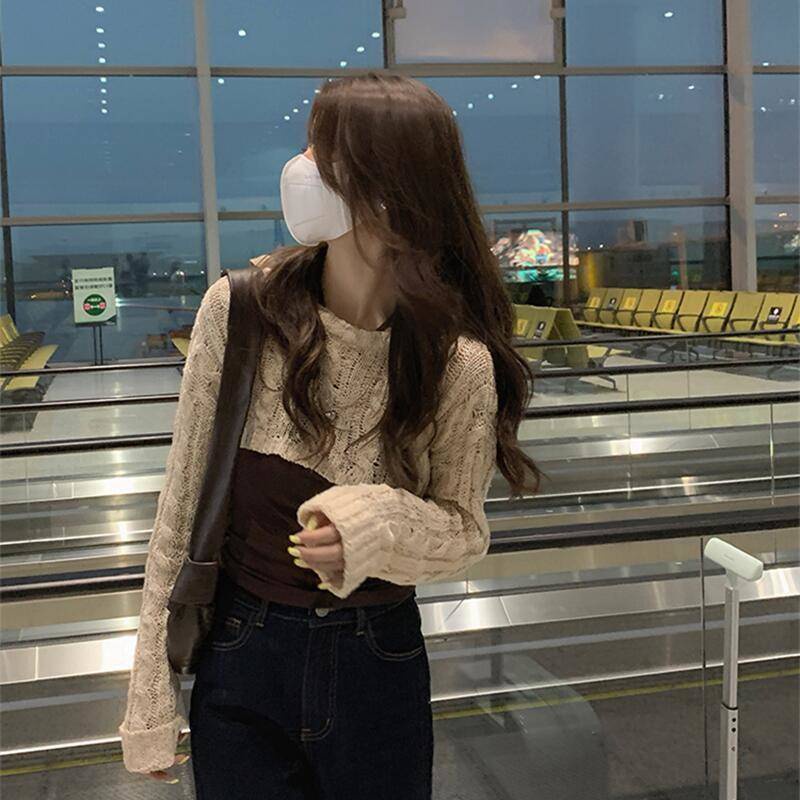 Áo khoác croptop nu Áo Len Hai Dây Dệt Kim Dáng Ngắn Phong Cách Hàn Quốc Thời Trang Mùa Thu Cho Nữ